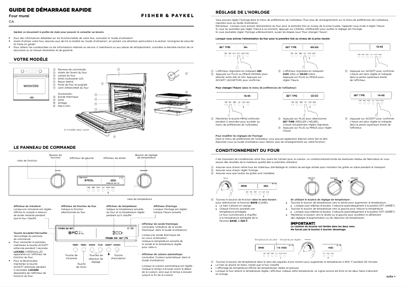Page n°1 - Guide de démarrage rapide Fisher & Paykel WOSV330