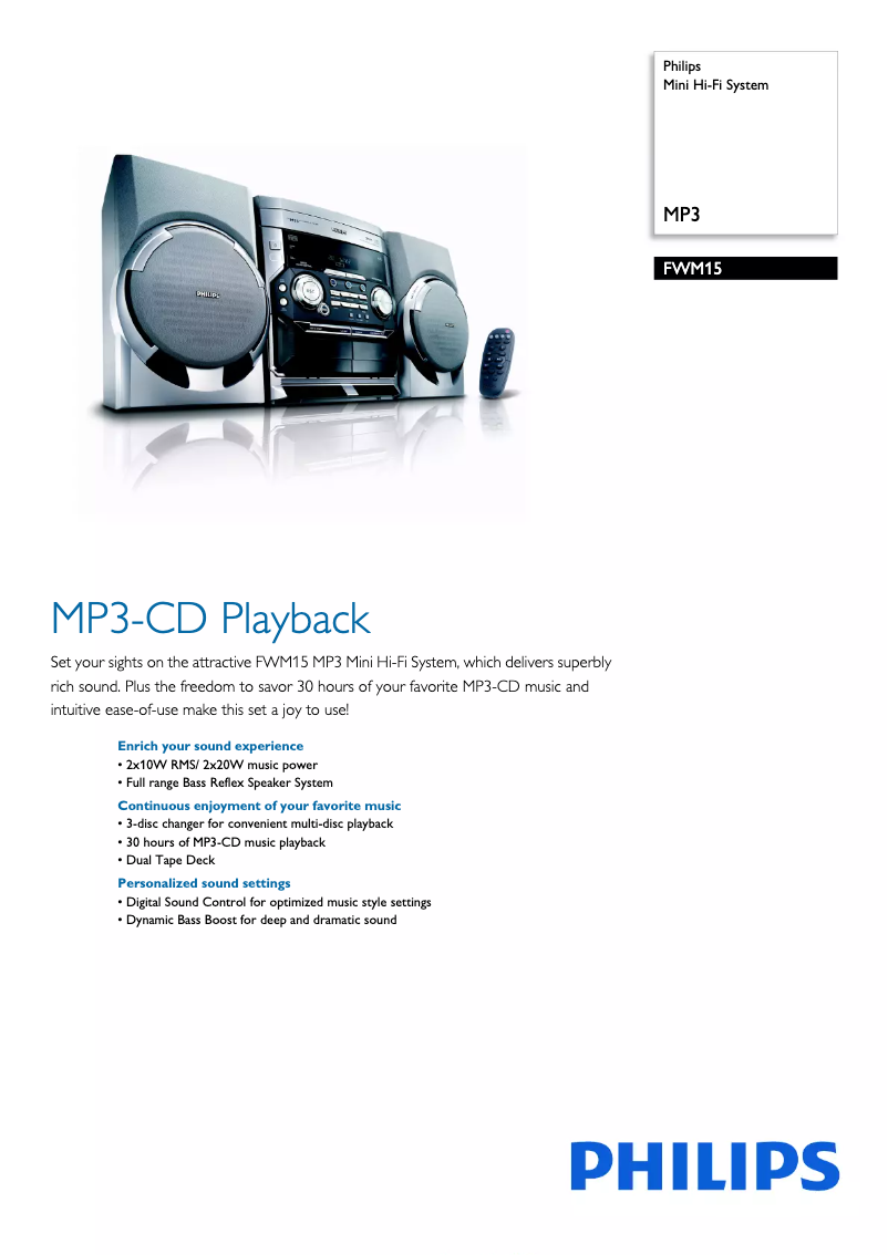 Page 1 de la notice Brochure Philips FWM15