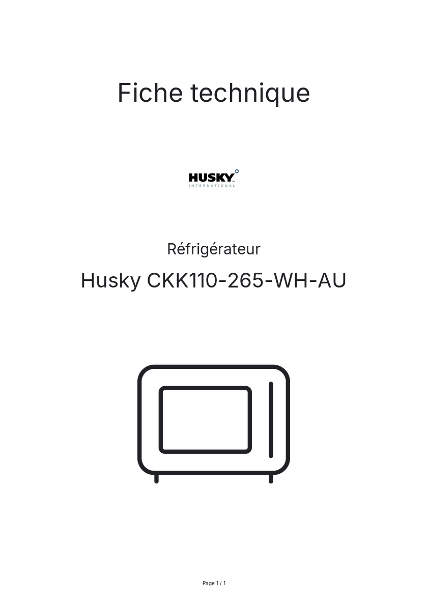 Page n°1 - Fiche technique Husky CKK110-265-WH-AU