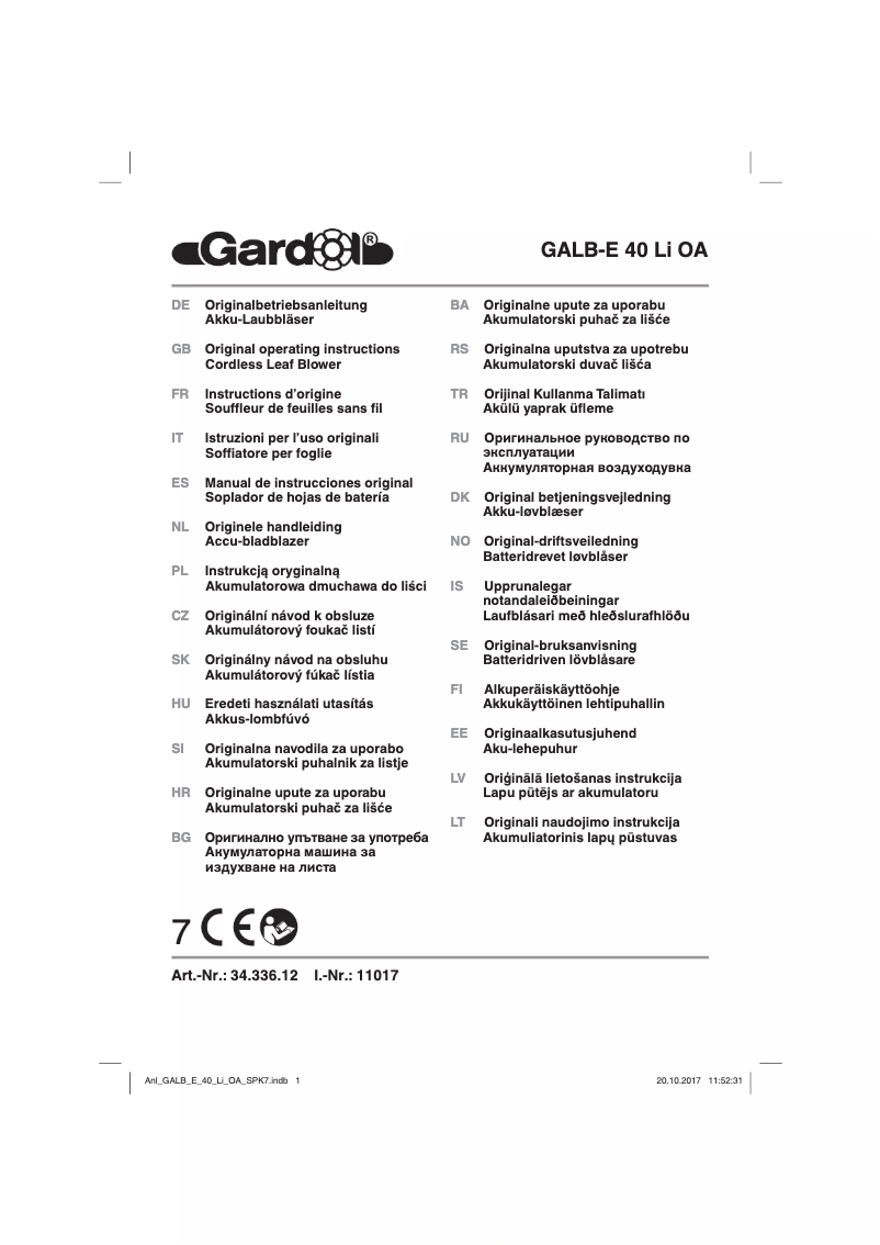 Image de la première page du manuel de l'appareil GALB-E 40 Li OA