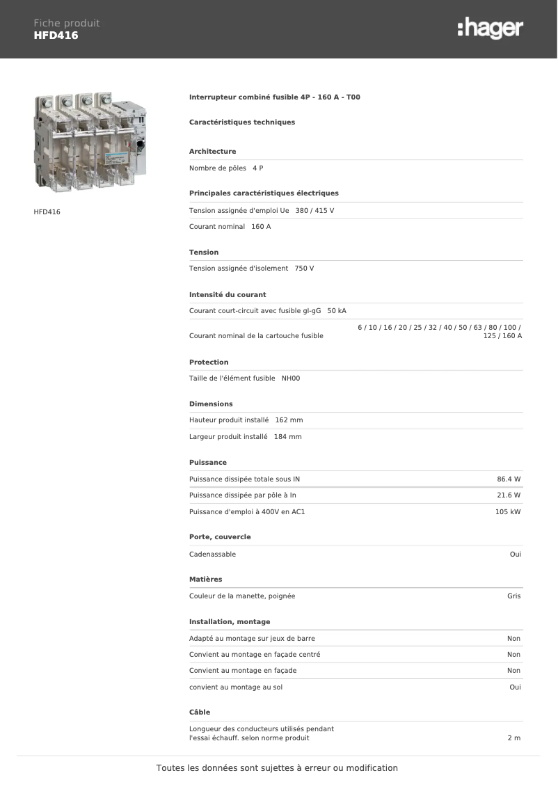 Image de la première page du manuel de l'appareil HFD416