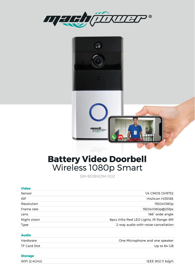 Page 1 de la notice Fiche technique Mach Power SM-BDBW2M-002
