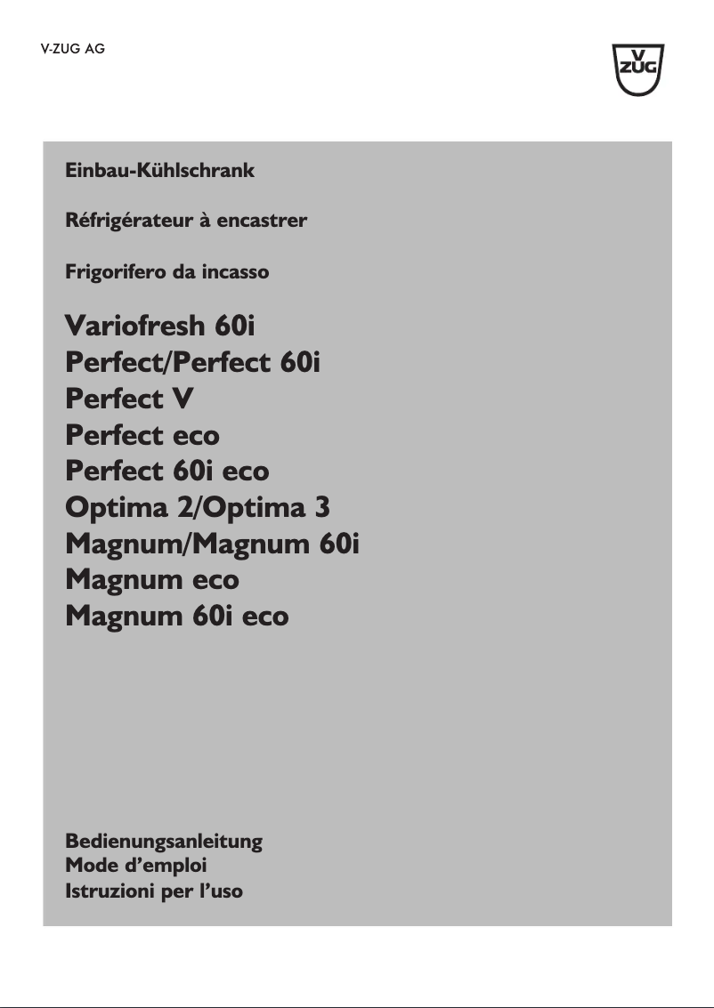 Page 1 de la notice Manuel utilisateur V-Zug Perfect