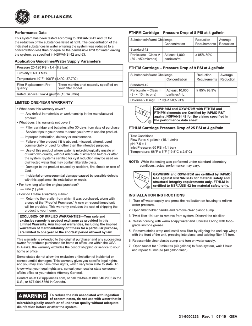 Image de la première page du manuel de l'appareil GXWH70M