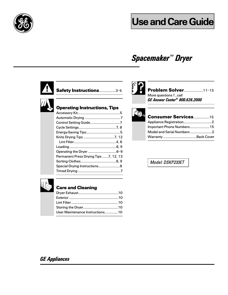 Image de la première page du manuel de l'appareil Spacemaker DSKP233EWWH