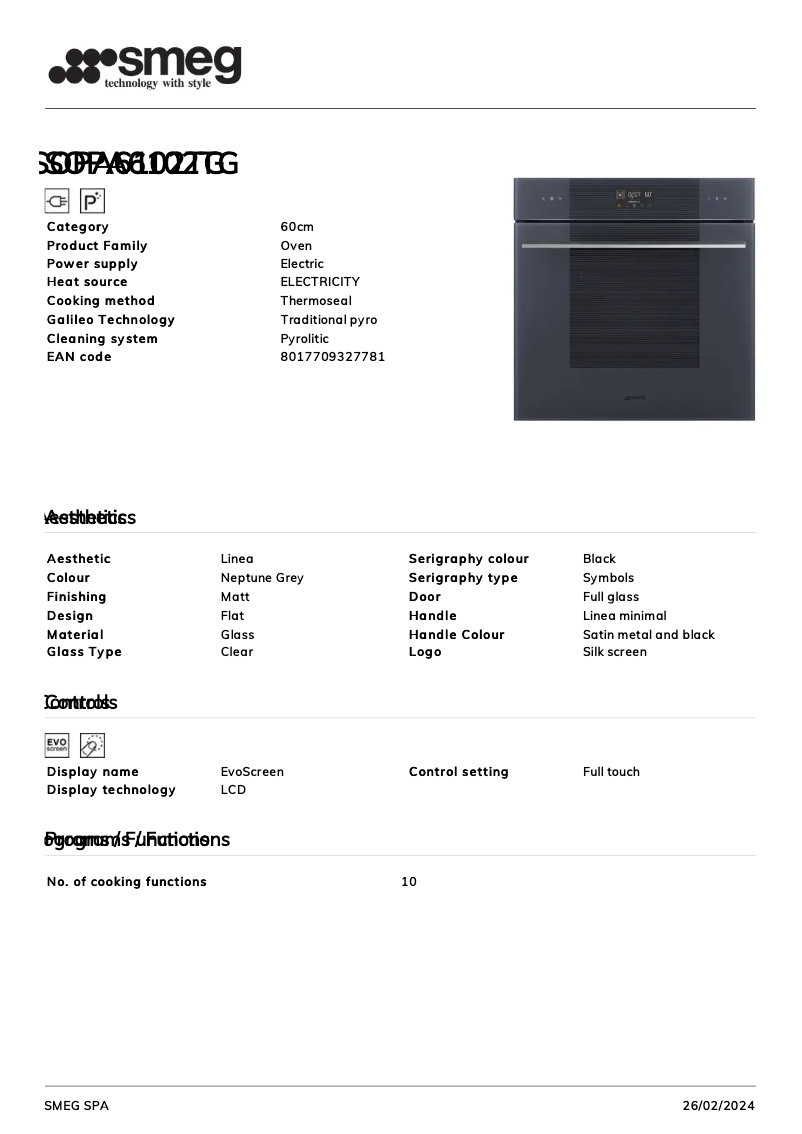 Page n°1 - Fiche technique Smeg SOPA6102TG