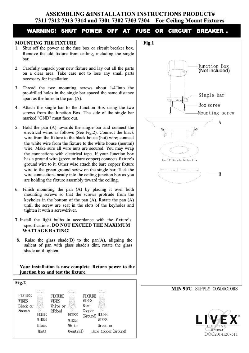 Page 1 de la notice Manuel utilisateur Livex Lighting Omega 7303-07