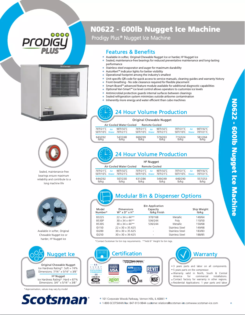 Page 1 de la notice Fiche technique Scotsman N0622A-32