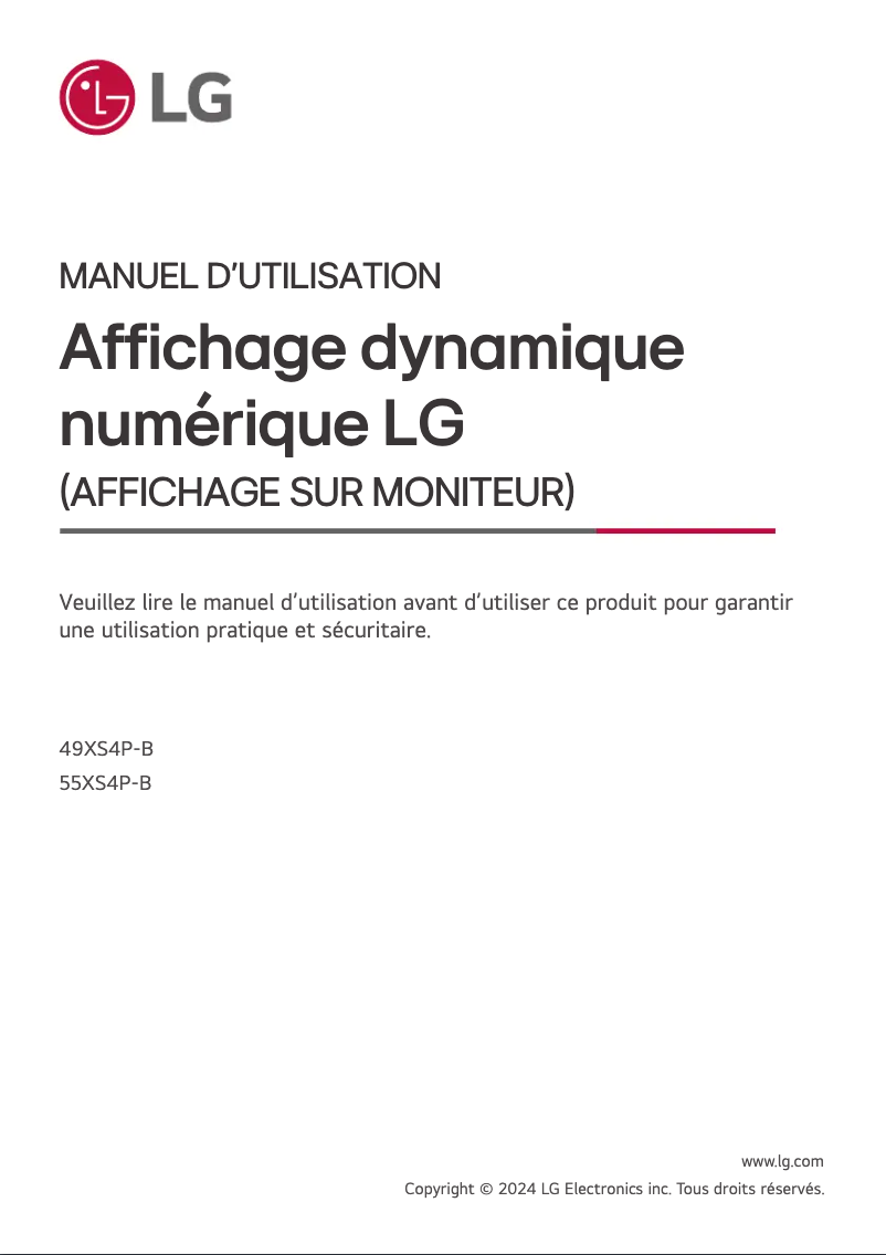 Page 1 de la notice Manuel utilisateur LG 49XS4P-B