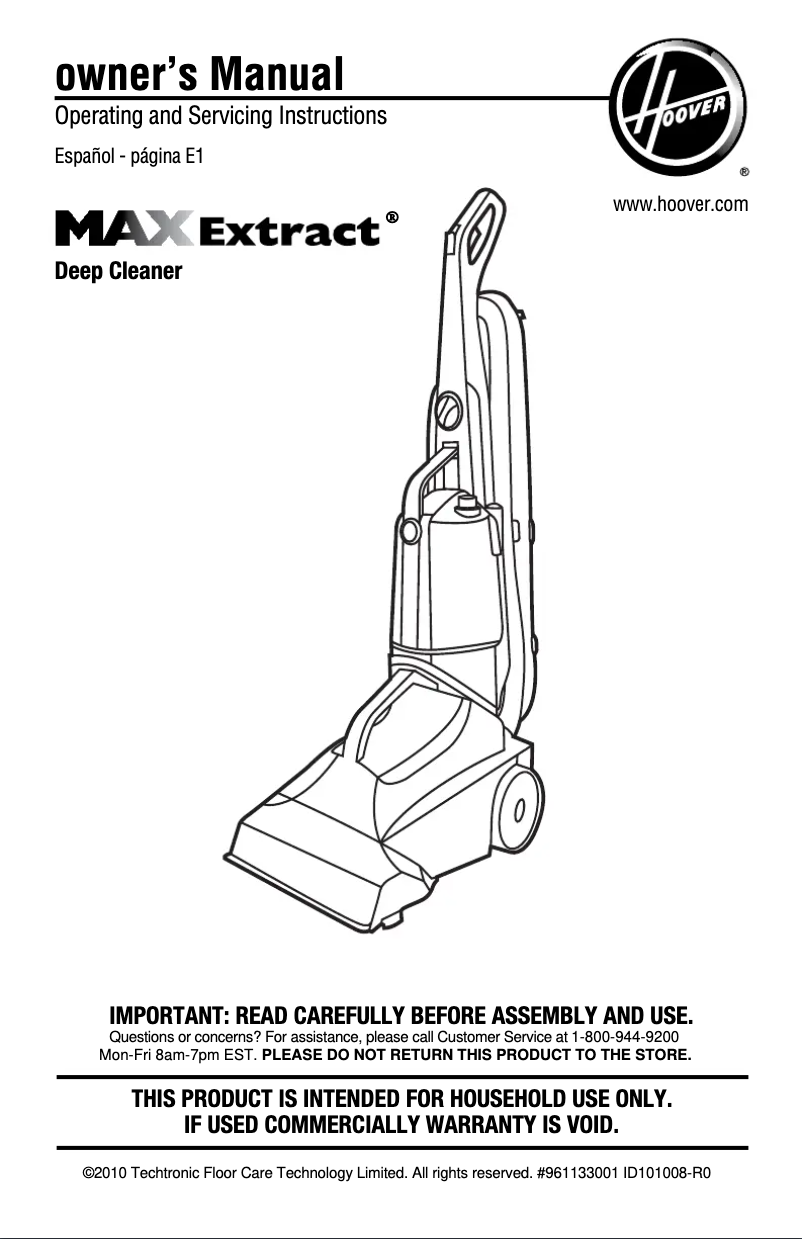 Image de la première page du manuel de l'appareil Max Extract 77 Deep Cleaner