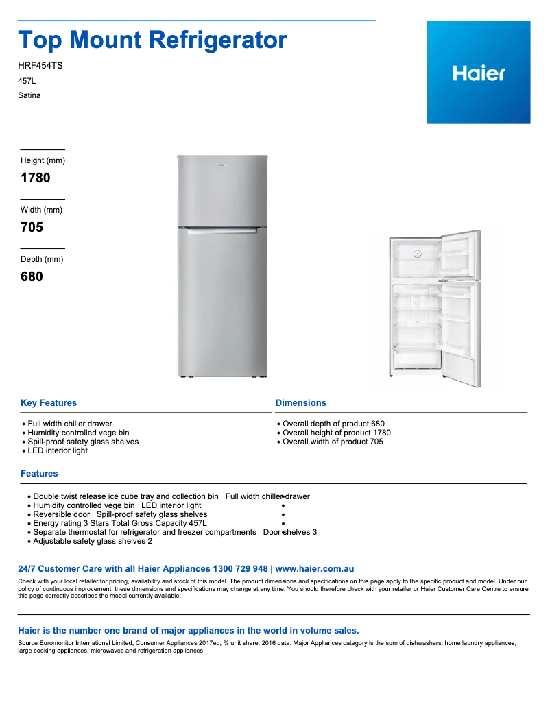 Page 1 de la notice Fiche technique Haier HRF454TS