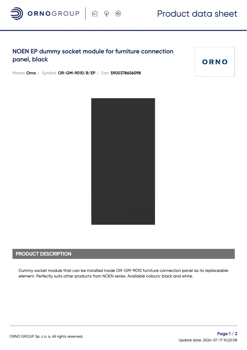 Page 1 de la notice Fiche technique ORNO OR-GM-9010