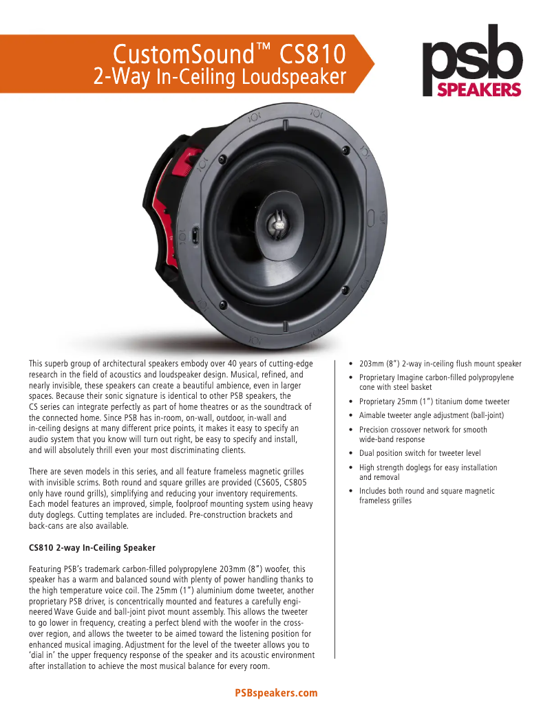 Page 1 of the manual Technical Sheet PSB CS810