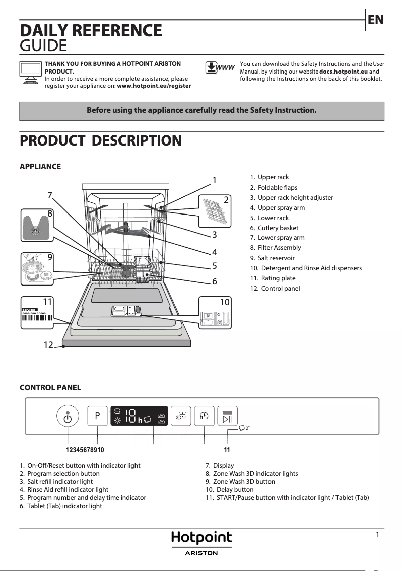 Page 1 de la notice Manuel utilisateur Hotpoint HIC 3C26 CW