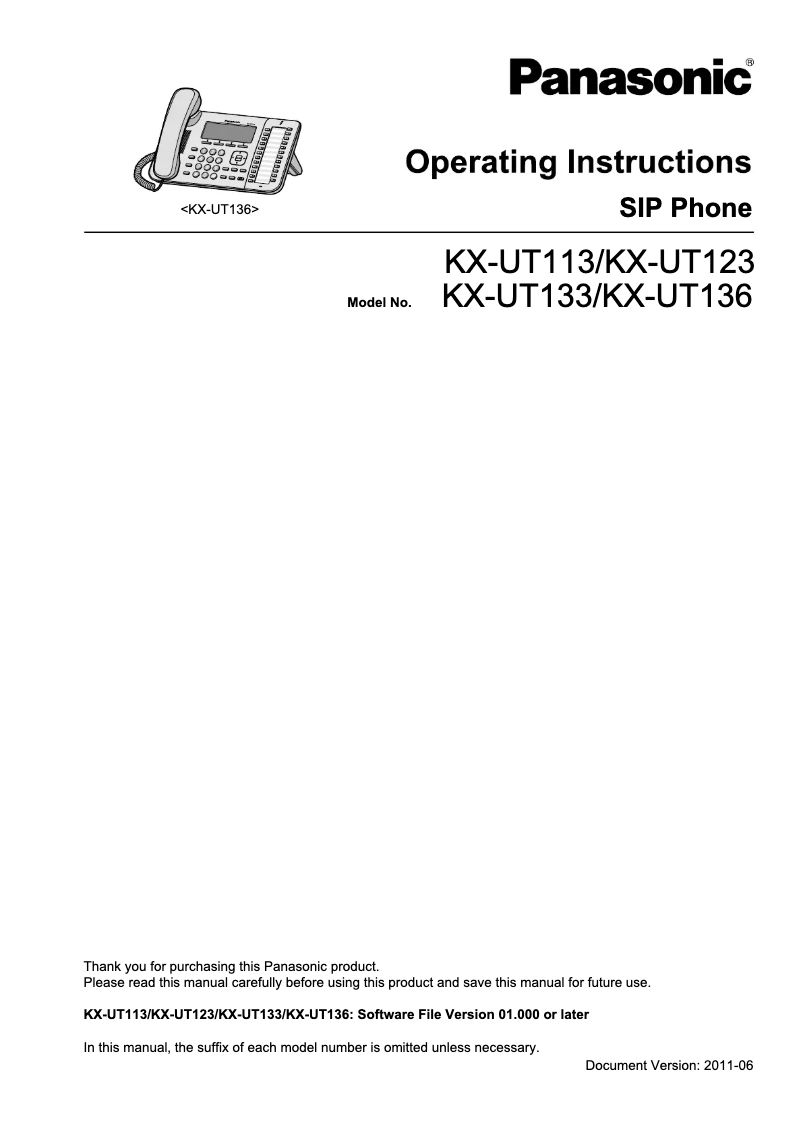 Image de la première page du manuel de l'appareil KX-UT113