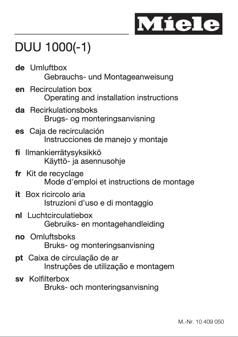 Page 1 de la notice Manuel utilisateur Miele DUU 1000