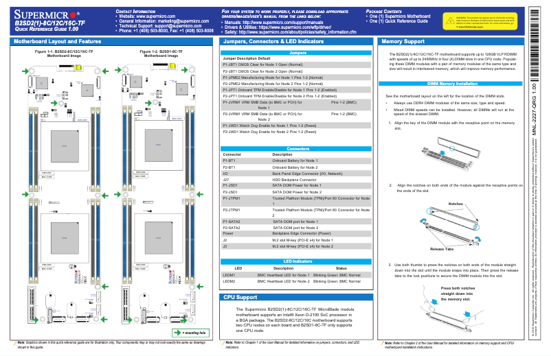 Page 1 de la notice Guide de démarrage rapide Supermicro B2SD2-12C-TF
