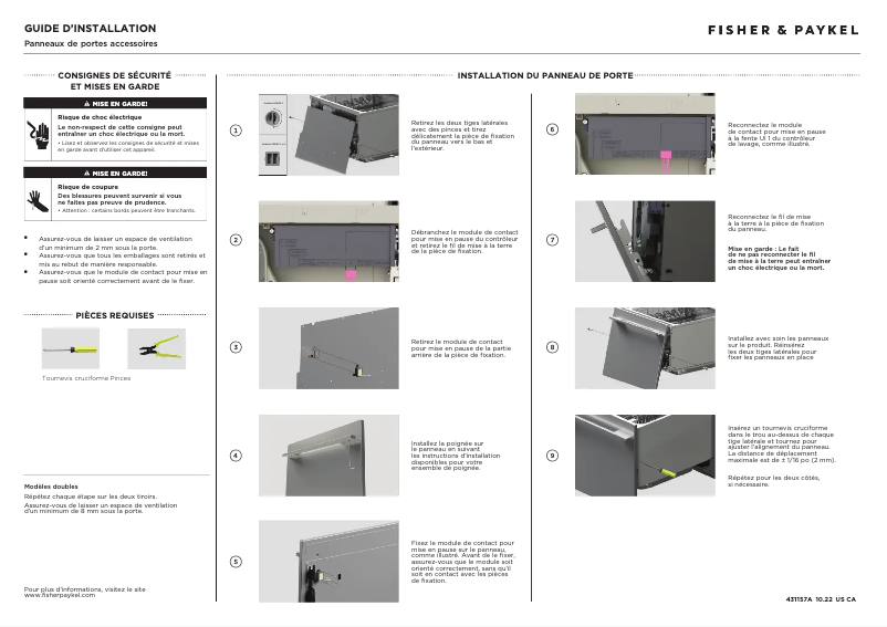 Page 1 de la notice Guide d'installation Fisher & Paykel ADDD24DPX