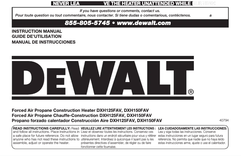 Page n°1 - Manuel utilisateur DeWalt DXH150FAV