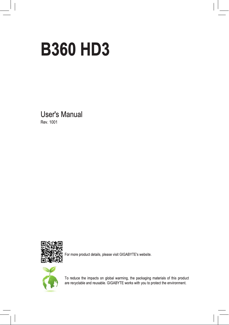 Page 1 de la notice Manuel utilisateur Gigabyte B360 HD3