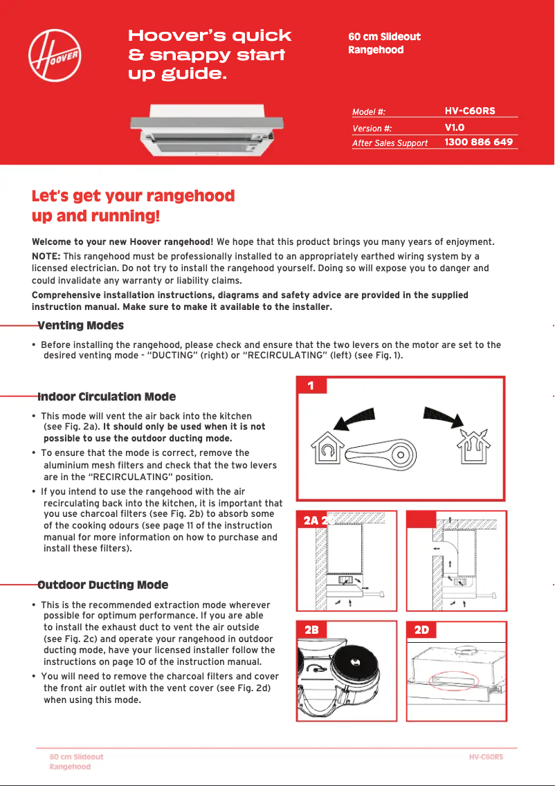 Page 1 de la notice Guide de démarrage rapide Hoover HV-C60RS