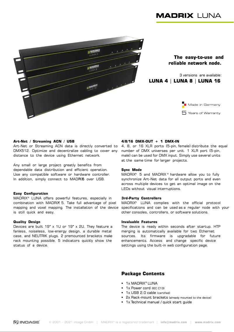Page 1 de la notice Fiche technique Madrix LUNA 8
