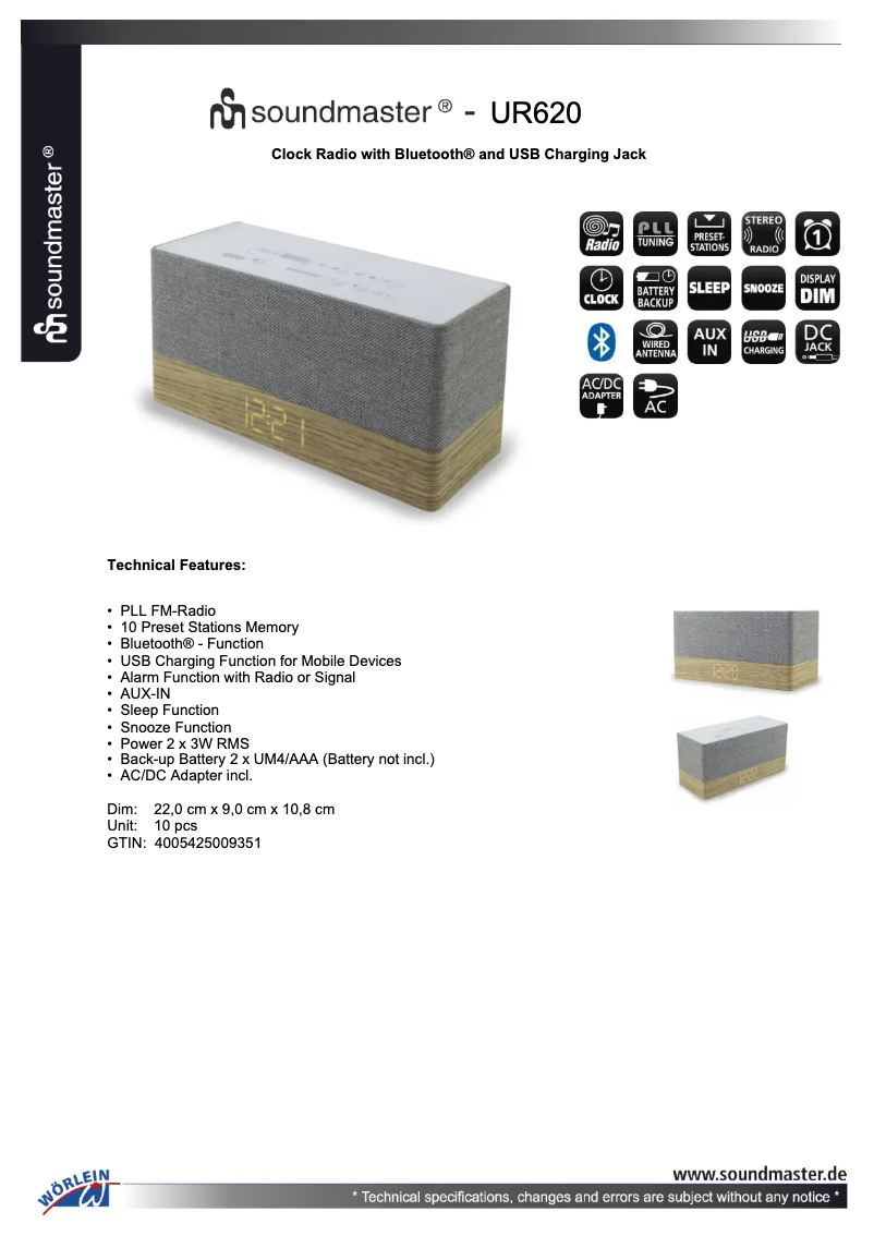 Page n°1 - Fiche technique Soundmaster UR620