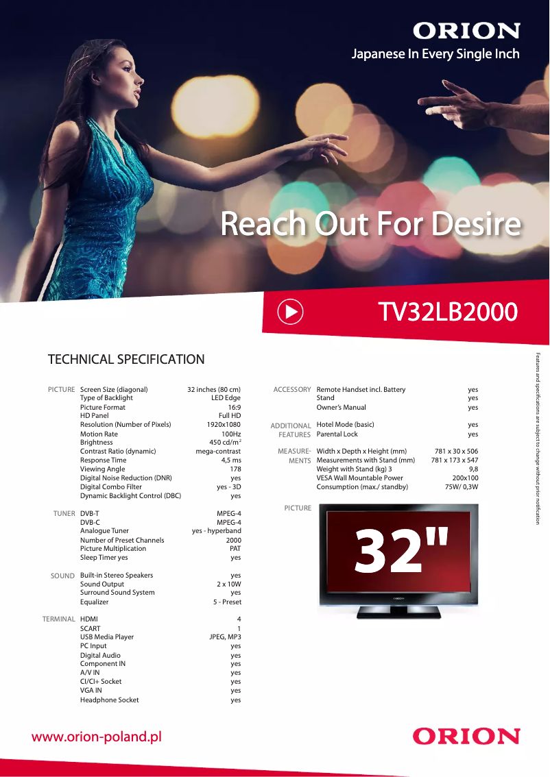 Page n°1 - Manuel utilisateur Orion TV32LB2000