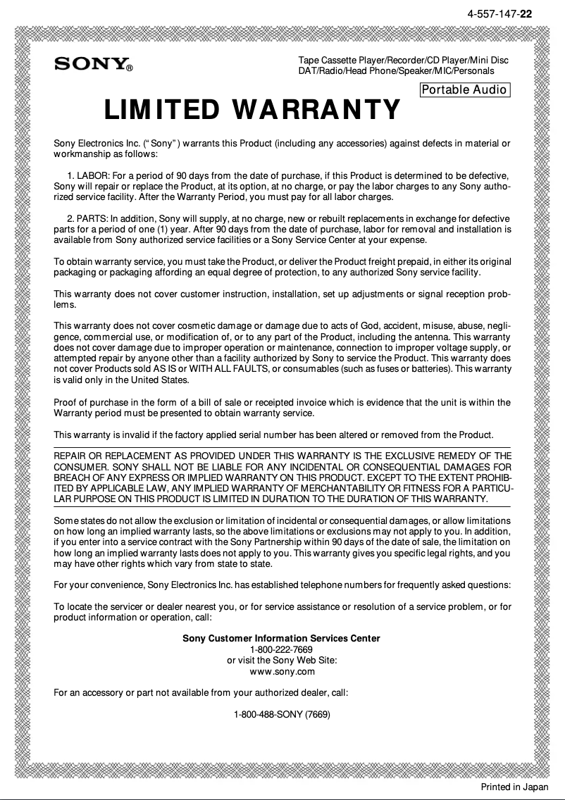 Page 1 de la notice Manuel utilisateur Sony TCM-27