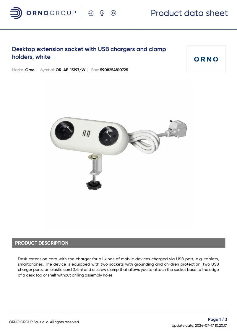 Página 1 del manual Ficha técnica ORNO OR-AE-13197