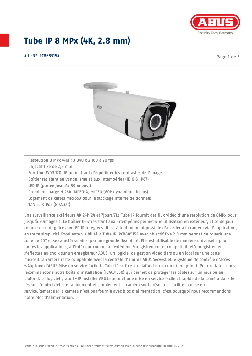 Image de la première page du manuel de l'appareil IPCB68515A