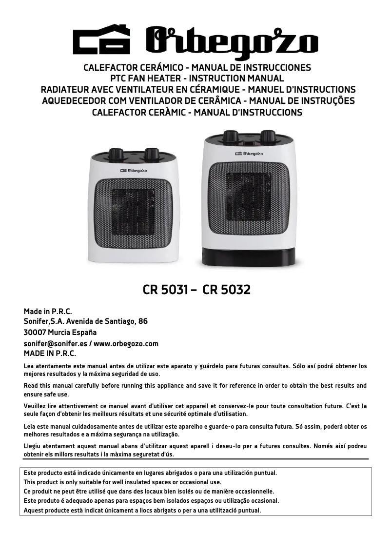 Page 1 de la notice Manuel utilisateur Orbegozo CR 5031