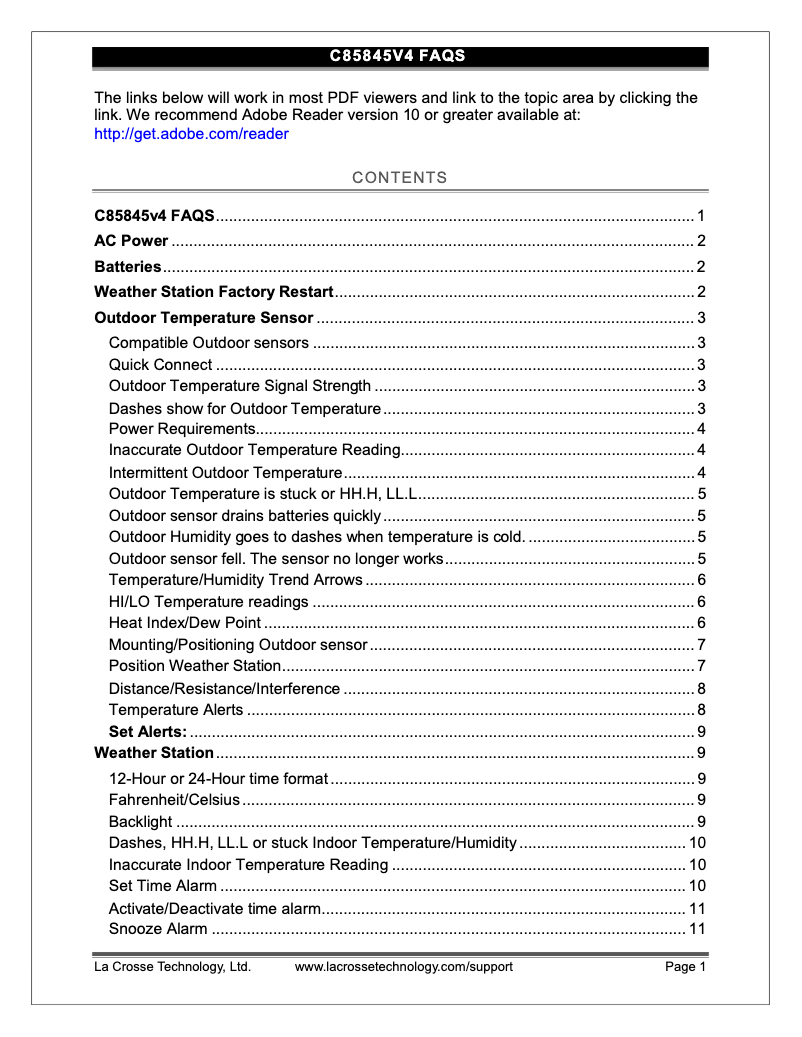 Página 1 del manual Preguntas frecuentes La Crosse Technology C85845V4