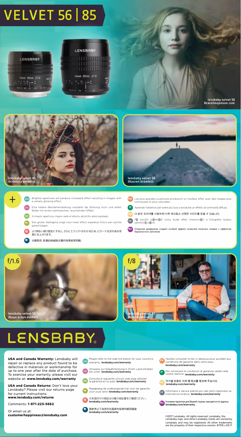 Página 1 del manual Manual de usuario Lensbaby Velvet 56mm f/1.6