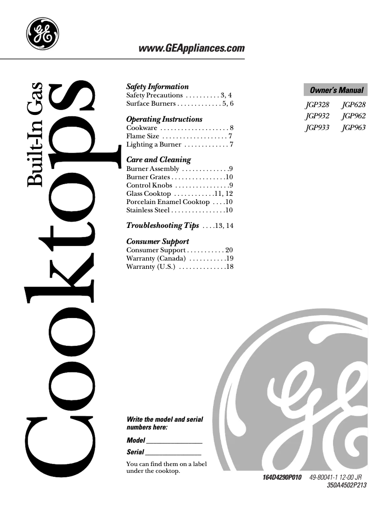 Page n°1 - Mode d'emploi GE JGP933SEJSS