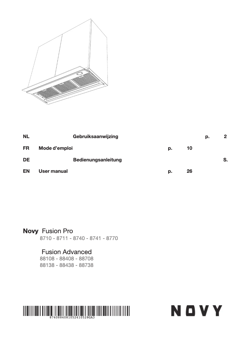 Page 1 de la notice Manuel utilisateur Novy Pro 8770
