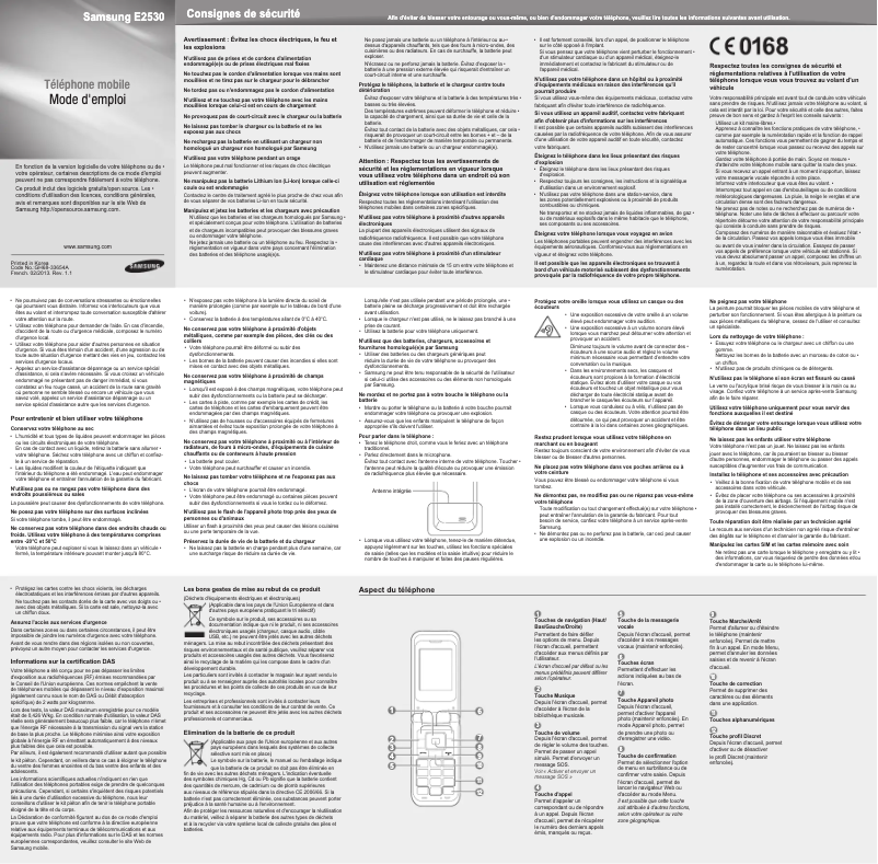Page 1 de la notice Manuel utilisateur Samsung GT-E2530