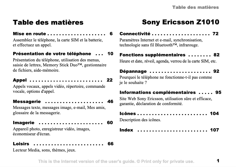 Image de la première page du manuel de l'appareil Z1010