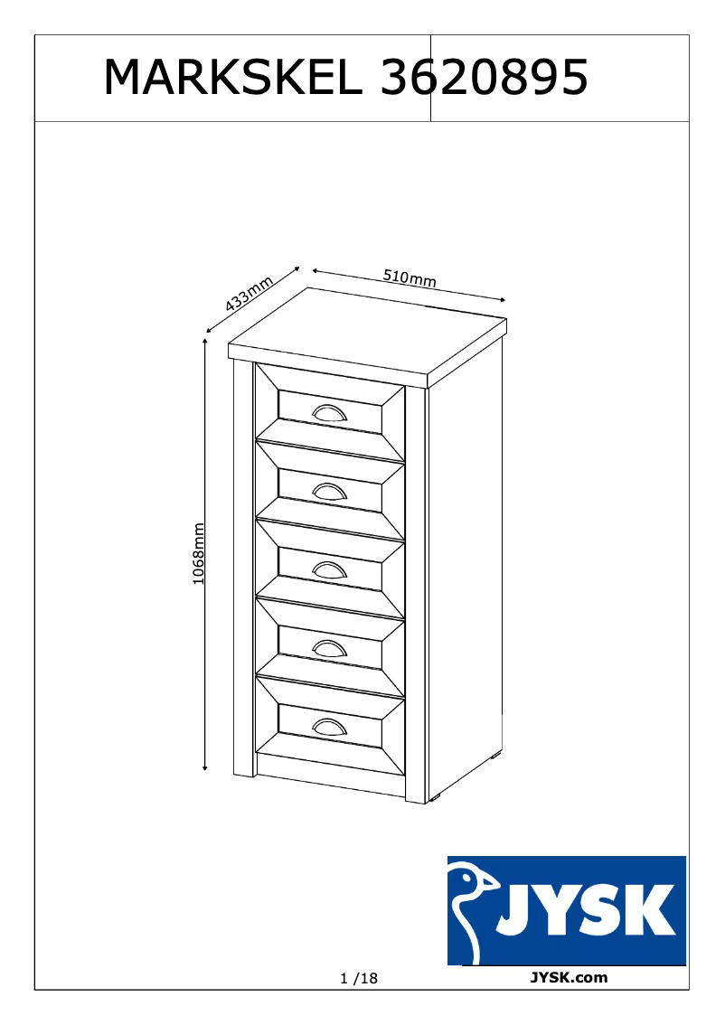 Page 1 de la notice Manuel utilisateur JYSK Markskel (51x107x43)