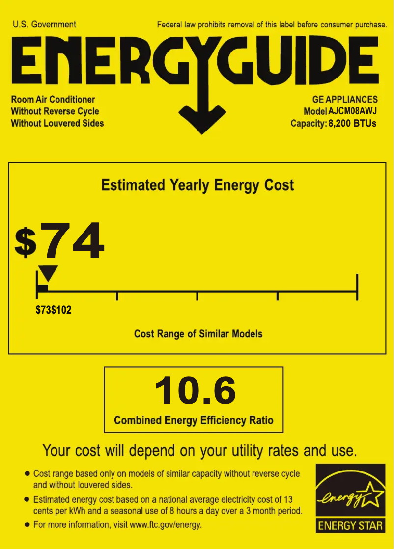 Page n°1 - Label énergétique GE AJCM08AWJ