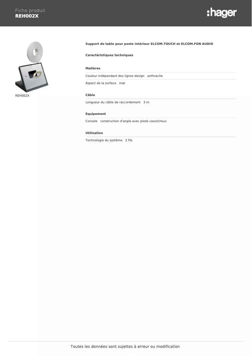 Image de la première page du manuel de l'appareil REH002X