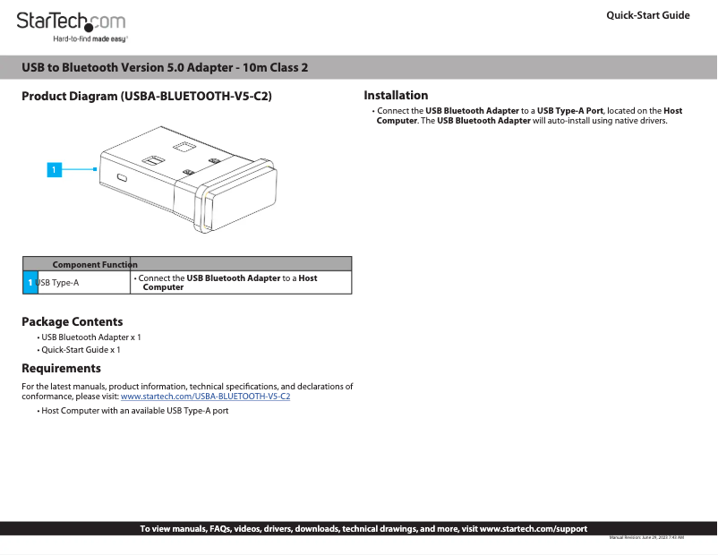 Image de la première page du manuel de l'appareil USBA-BLUETOOTH-V5-C2