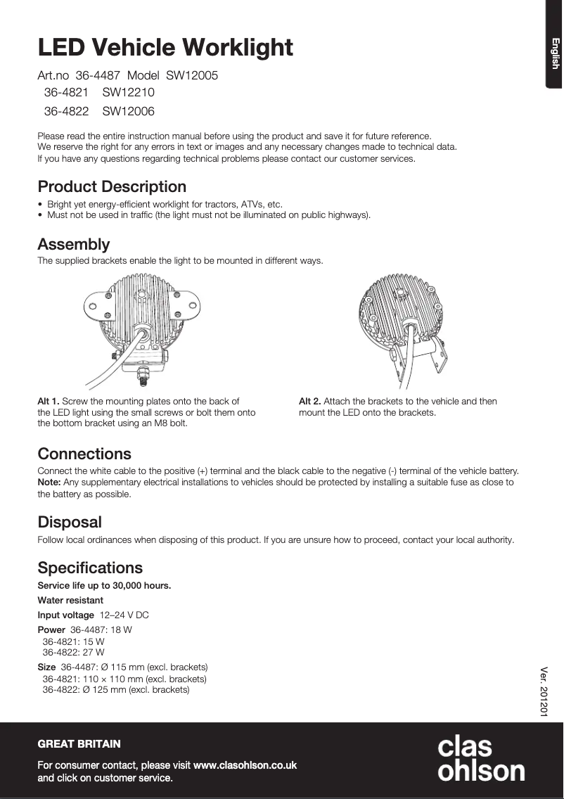 Page 1 de la notice Manuel utilisateur Cotech SW12006
