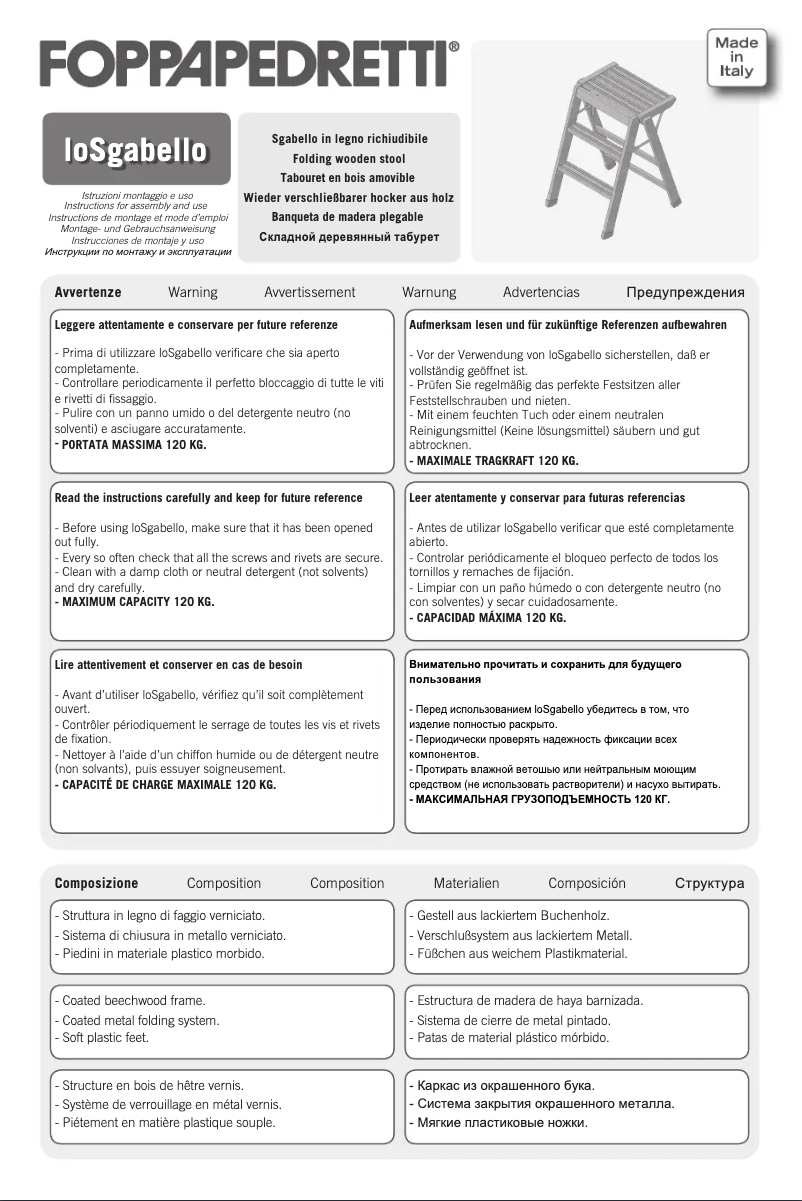 Imagen de la primera página del manual del dispositivo loSgabello
