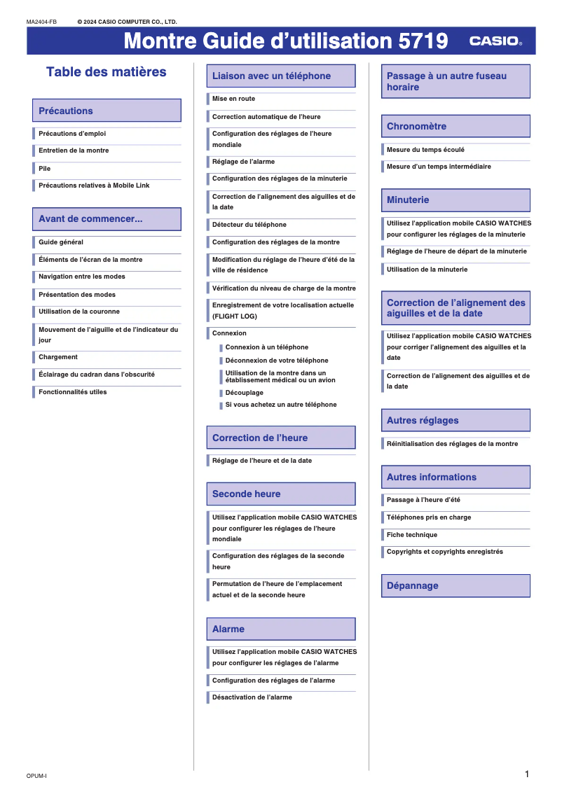 Page n°1 - Manuel utilisateur Casio G-Shock GW-A1100