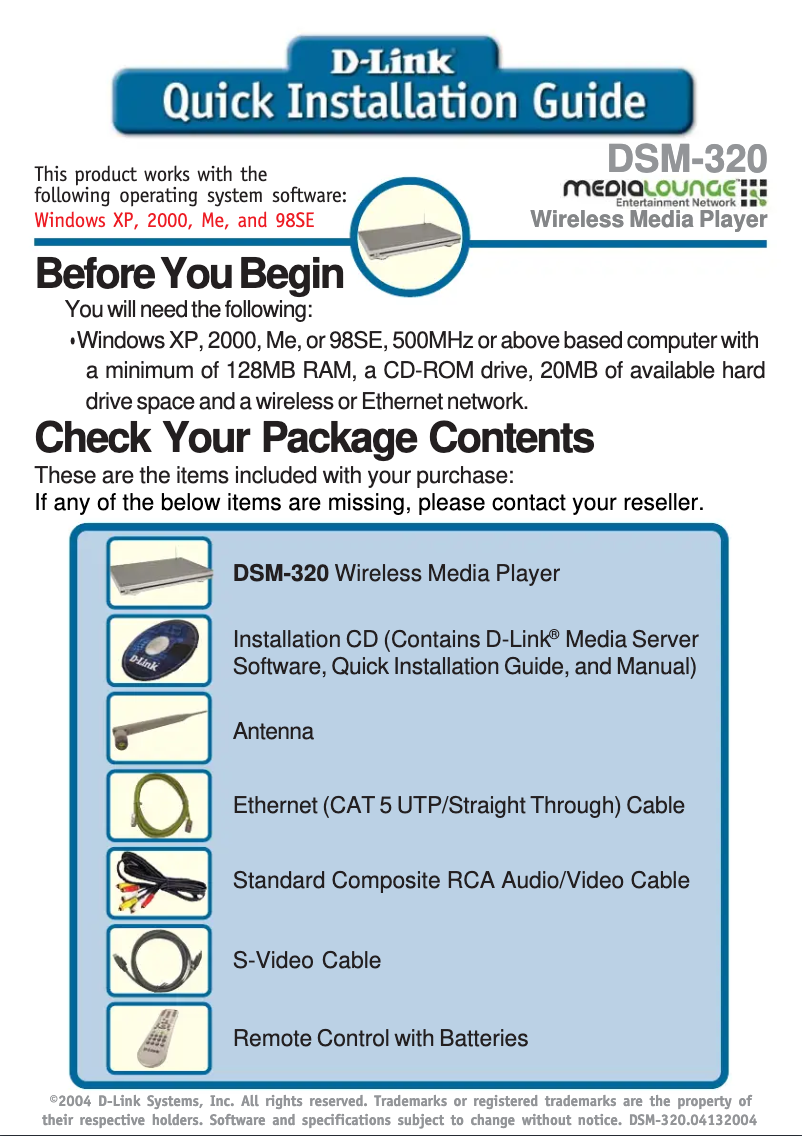 Page n°1 - Guide d'installation D-Link DSM-320