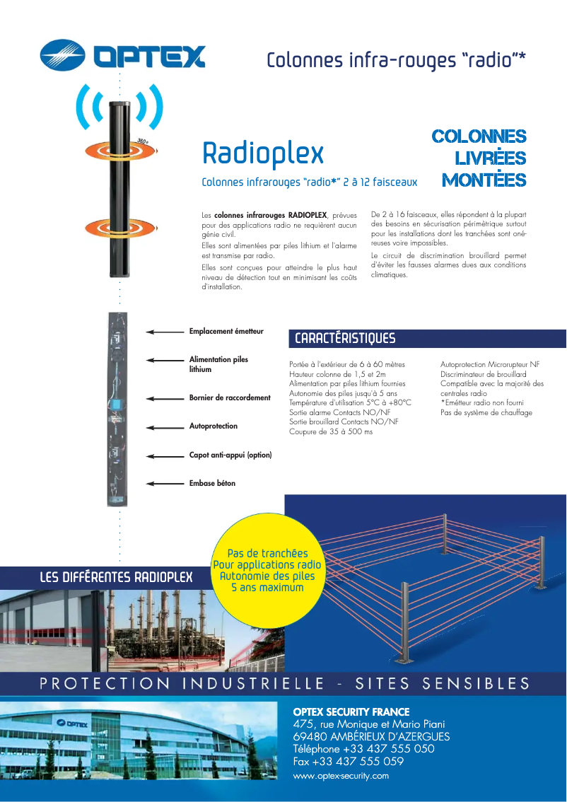 Page 1 of the manual Technical Sheet Optex AX-200TFR