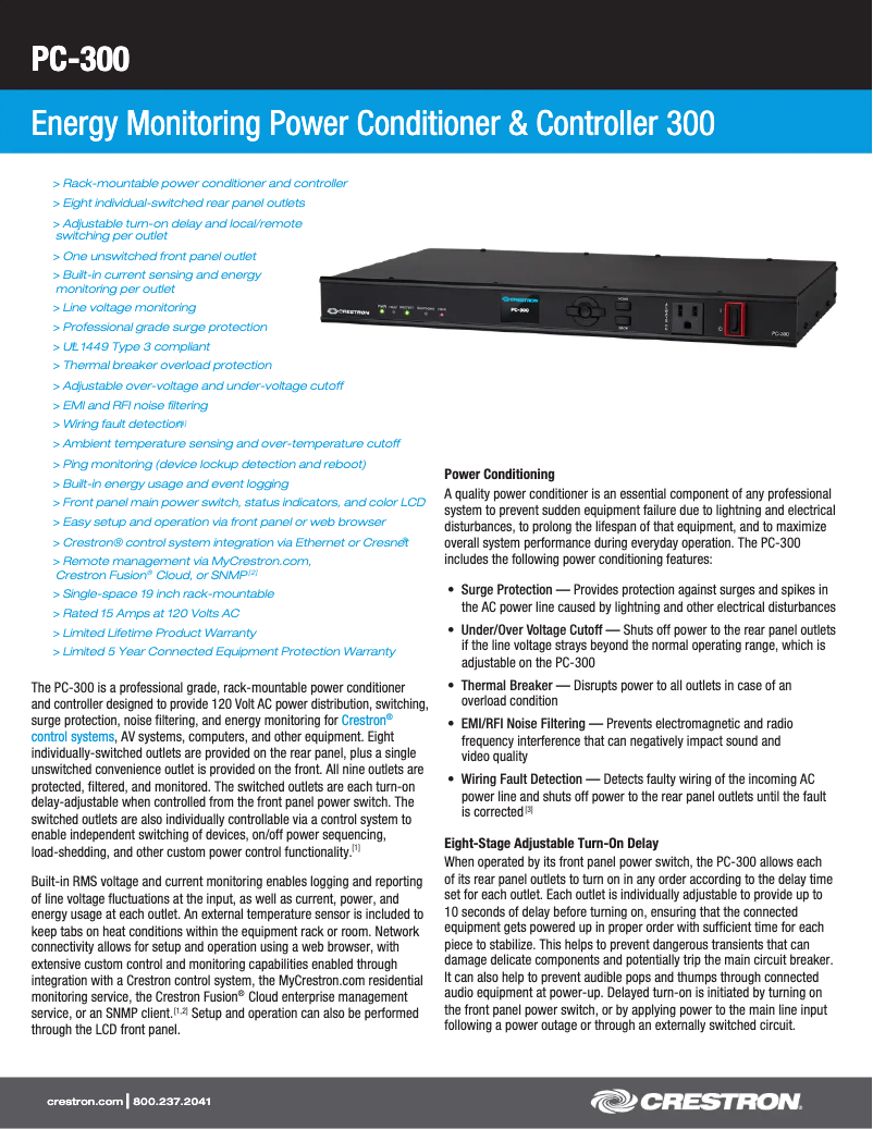 Page 1 de la notice Fiche technique Crestron PC-300