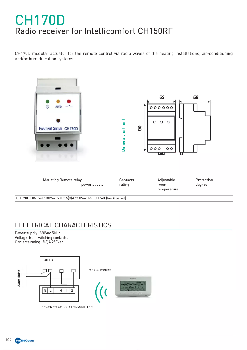 Page 1 de la notice Fiche technique Fantini Cosmi CH170D