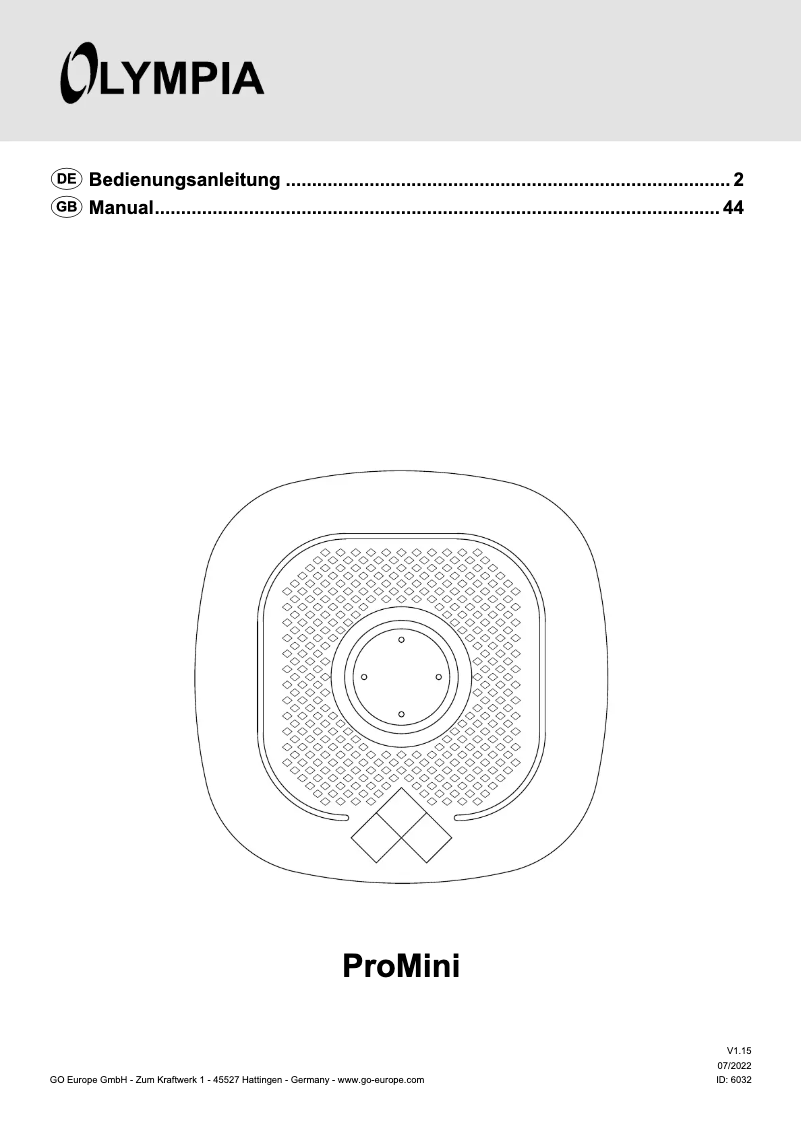 Page 1 de la notice Manuel utilisateur Olympia ProMini
